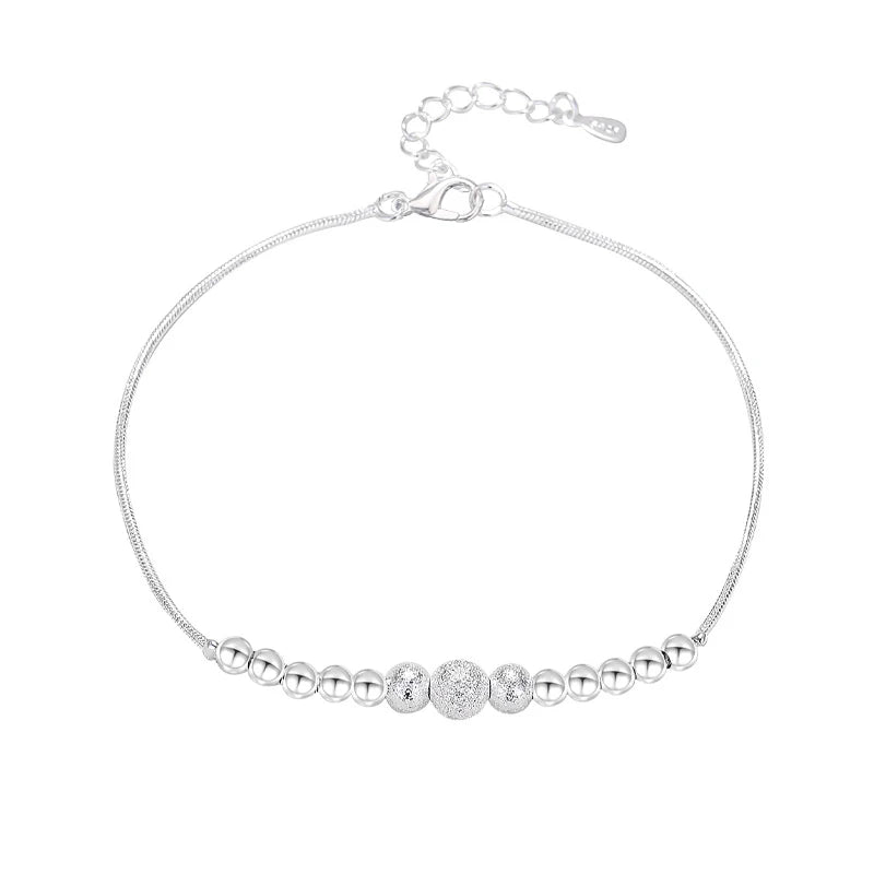 Bracelet de cheville boule ronde perlée pour femme, argent regardé JO925, perles conviviale rées, bracelets de cheville à breloques, cadeau de bijoux, nouvelle mode