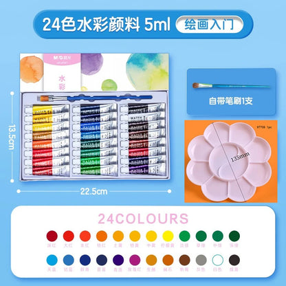 M & G – ensemble de peinture Gouache pour étudiants, 12/18/24 couleurs, Tube Art, outils de peinture spéciaux lavables