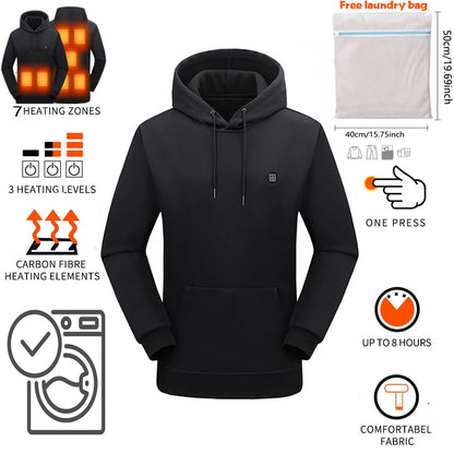 Nouveau sweat à capuche chauffant USB Intelligent pour hommes femmes hiver 7 zones corail polaire à capuche vêtements chauffants vêtements de sport thermiques en plein air