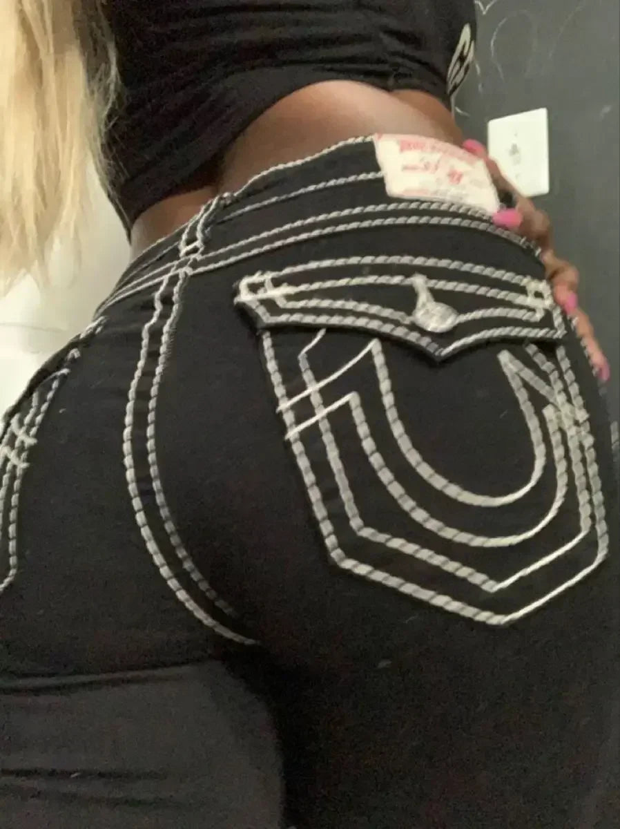 Y2k Denim pantalon Harajuku taille haute jambe large jean bleu bouddha brodé jean droit décontracté haute rue femmes vêtements