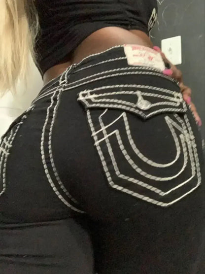 Y2k Denim pantalon Harajuku taille haute jambe large jean bleu bouddha brodé jean droit décontracté haute rue femmes vêtements