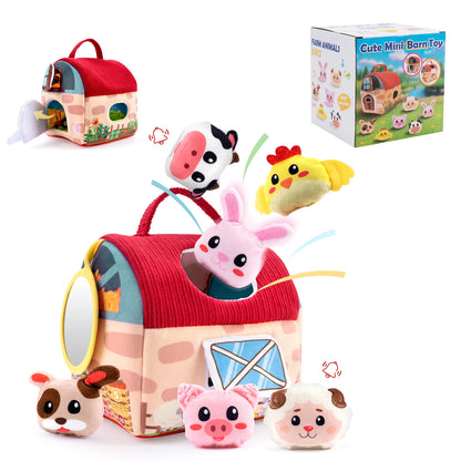 Boîte à mouchoirs en peluche douce pour bébé, avec son, ensemble de maison d'animaux de ferme simulés, jouets Montessori, jouets de Cognition sensorielle pour tout-petits
