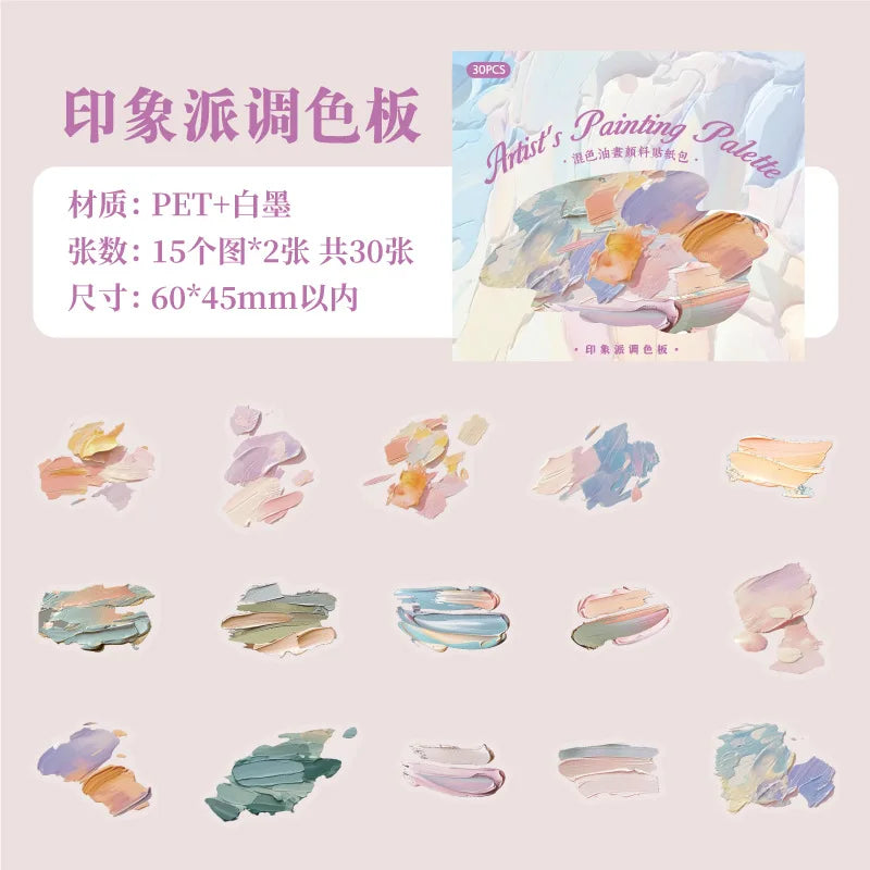 Mr. Paper, 30 pièces, paquet d'autocollants sur le thème de la Palette de couleurs de peinture à l'huile,