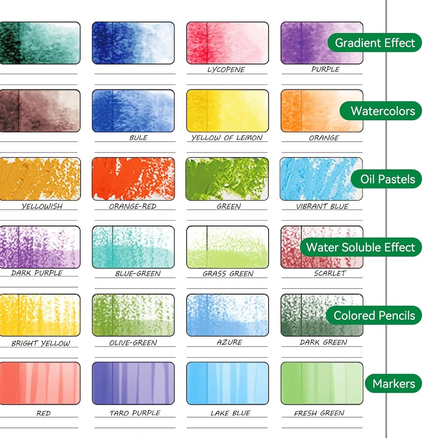 LIGHTWISH – livre d'échantillons d'aquarelle, 12 feuilles détachables 100% coton, 36 espaces, 300 g/m2/140 lb pour aquarelle, Gouache, pastels à l'huile