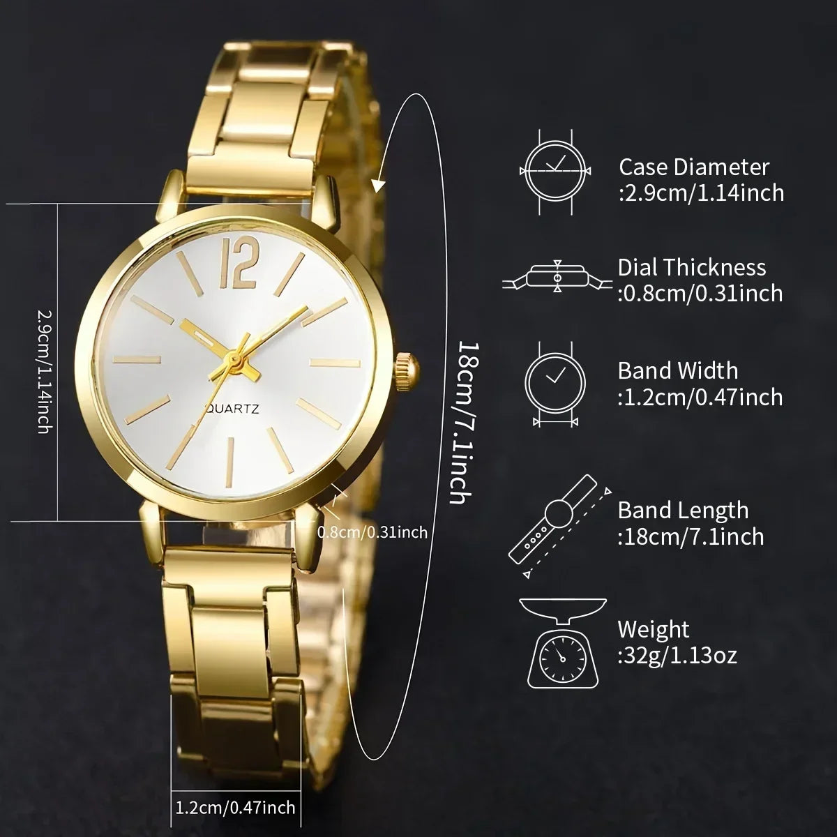 Montres dorées coeur Bracelet à breloques 2 pièces ensemble mode