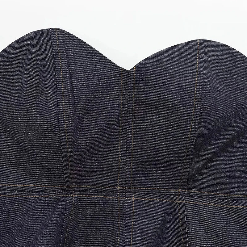 HXAO Sexy Denim pantalon ensemble 2025 femmes printemps 2 pièces hauts Corset pantalons à jambes larges mode décontracté élégant pantalon ensemble tenue