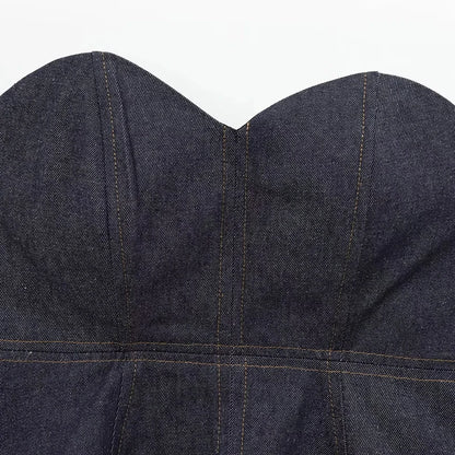 HXAO Sexy Denim pantalon ensemble 2025 femmes printemps 2 pièces hauts Corset pantalons à jambes larges mode décontracté élégant pantalon ensemble tenue