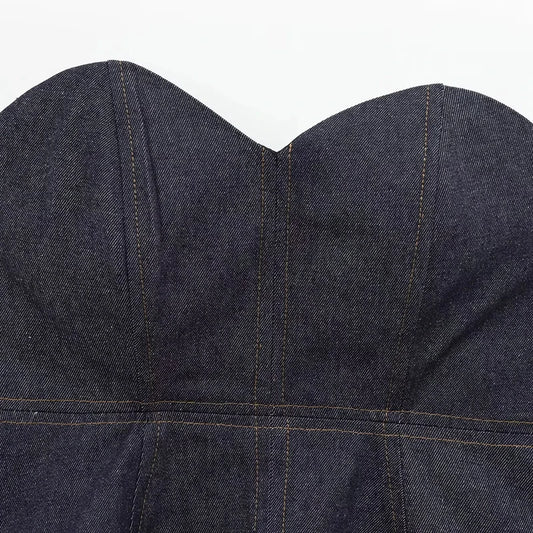 HXAO Sexy Denim pantalon ensemble 2025 femmes printemps 2 pièces hauts Corset pantalons à jambes larges mode décontracté élégant pantalon ensemble tenue