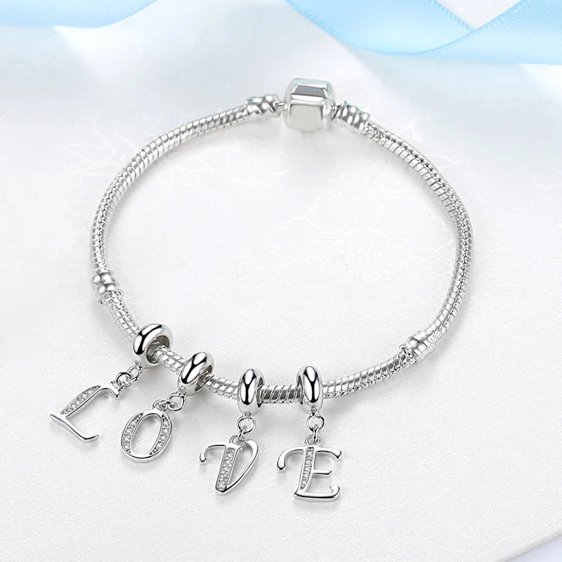 925 argent Sterling breloque perle Vintage Alphabet A-Z lettre pendentif breloques ajustement marque Bracelets colliers femmes bijoux à bricoler soi-même