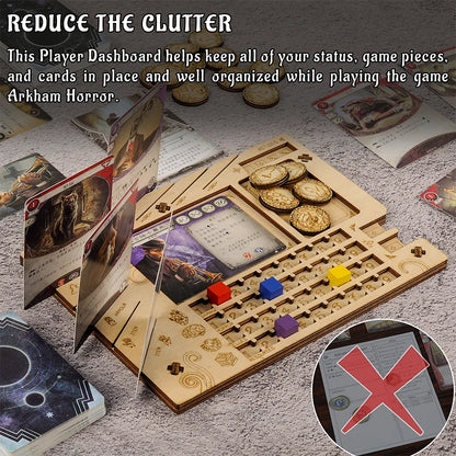 Tableau de bord d'enquêteur, ensemble de 2 panneaux d'organisation de joueurs, accessoires de jeu découpés au Laser en bois pour Arkham Horror LCG