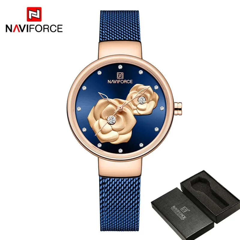 NAVIFORCE-Montre-bracelet  en maille pour femme, bracelet en acier inoxydable,