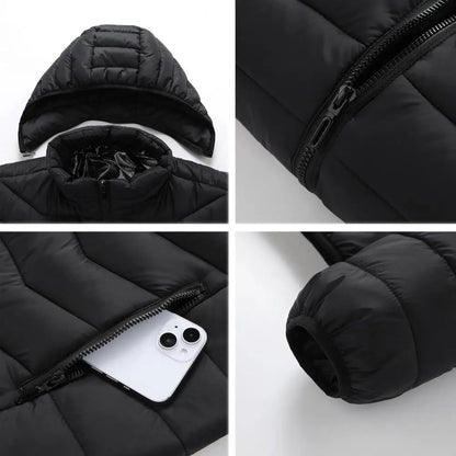 Parkas en coton à capuche pour femmes et hommes, manteau à manches longues, fermeture éclair, 19 zones, lavable, USB, hiver, métropolitain, 62