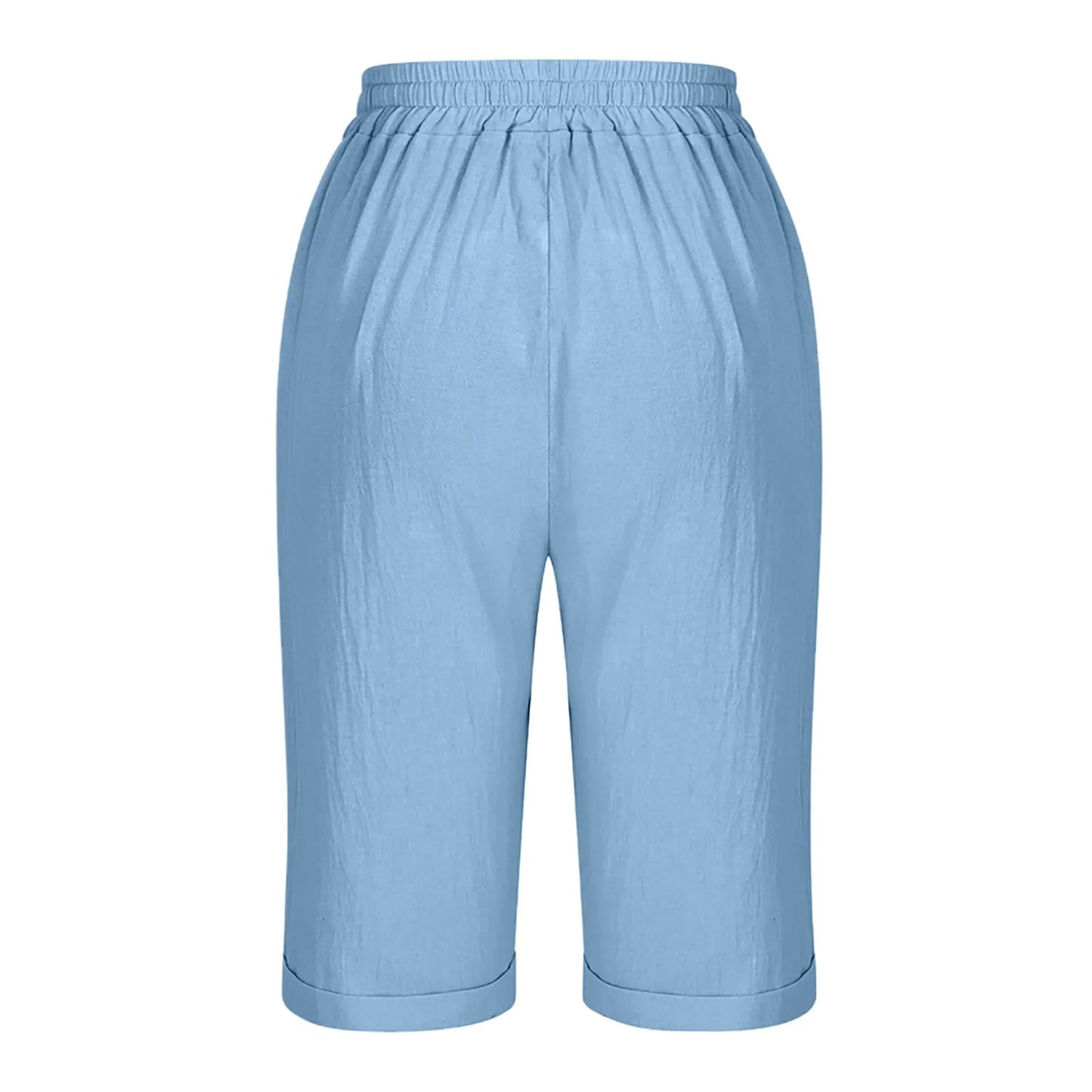 Femmes été Shorts décontracté genou longueur jambe droite taille élastique cordon à lacets pantalons courts femme genou longueur bas