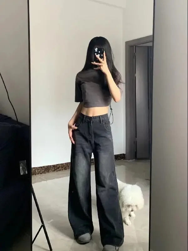 Jean ample à jambes larges pour femme pour l'été 2024 – Pantalon amincissant et taille haute de style vintage