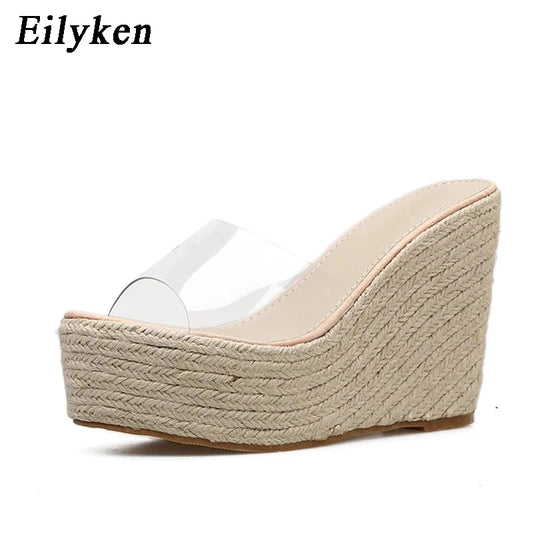 Eilyken été mode PVC gelée compensées plate-forme chaussons pour femmes sandales chaussures décontractées taille 34-40