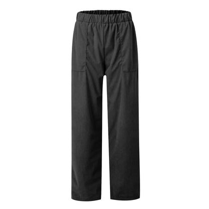Pantalon en velours côtelé pour femme, décontracté, taille haute, jambe droite, couleur unie, pantalon Baggy confortable avec poches