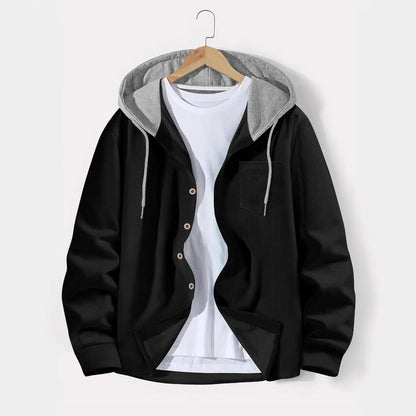 2025 printemps et automne hommes gaufre treillis couleur boutonnage à capuche cardigan décontracté manteau nouvelle mode lâche sports de plein air haut pour hommes