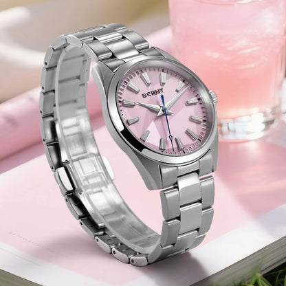 BERNY Quartz femmes montre cadran stéréo 39mm montre 100m étanche 316L acier inoxydable saphir AR lentille enduit