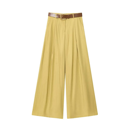 TRZA taille haute pantalon à jambes larges pour femmes mode ceinture avant fléchettes poches latérales pantalon femme