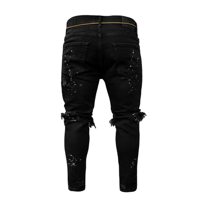 Jean Long en Denim pour Homme, Pantalon Crayon, Trou, Épissure, Simple, Coupe Slim, Fermeture Éclair, Lacets, Serré, Taille Droite, FJM, Automne