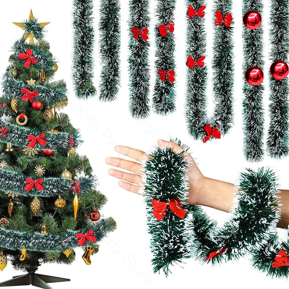 Guirlande de Noël décorations 6,5 pieds vert guirlande suspendue de Noël nœuds rouges boules ornements arbre de Noël décor de fête à la maison nouvel an