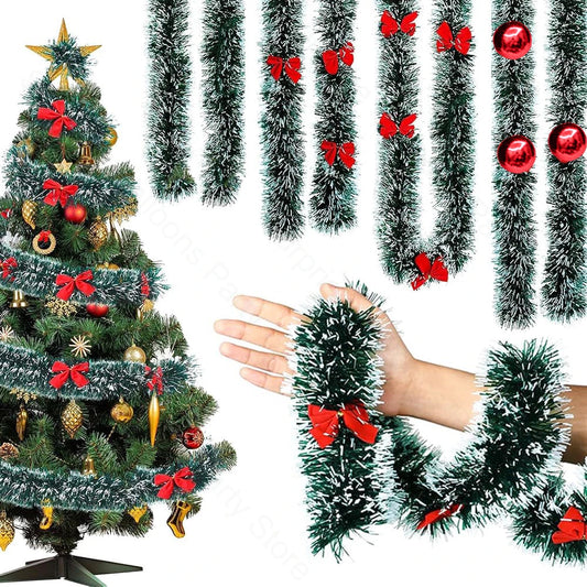 Guirlande de Noël décorations 6,5 pieds vert guirlande suspendue de Noël nœuds rouges boules ornements arbre de Noël décor de fête à la maison nouvel an