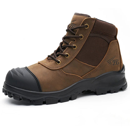 Bottes de sécurité en cuir véritable pour hommes, chaussures de travail indestructibles, chaussures à bout en acier, chaussures de protection de sécurité anti-perforation