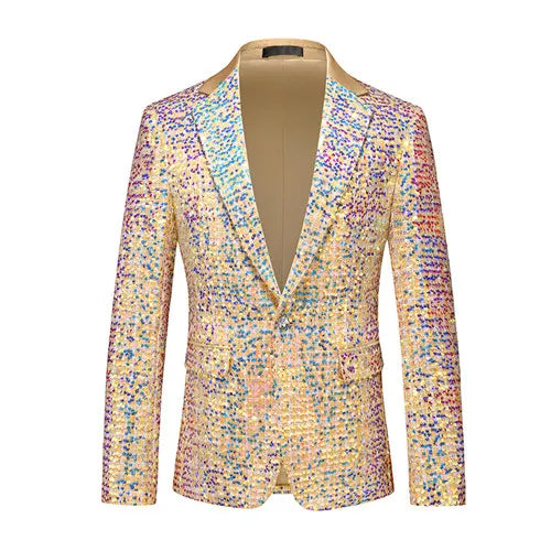 Veste à paillettes pour hommes, blazer à sequins imbibés d'or et d'argent, mode d'affaires, manteau unique, coupe couvertes, robe de soirée de Rh, printemps, automne, nouveau
