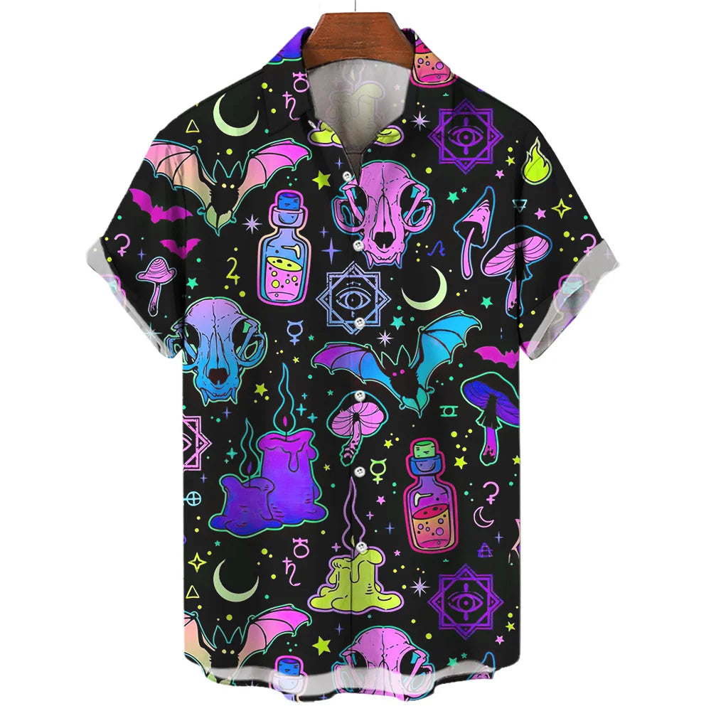 Chemise hawaïenne à manches courtes pour hommes, vêtements amples et respirants, imprimé diable horreur en 3d, été, 2024