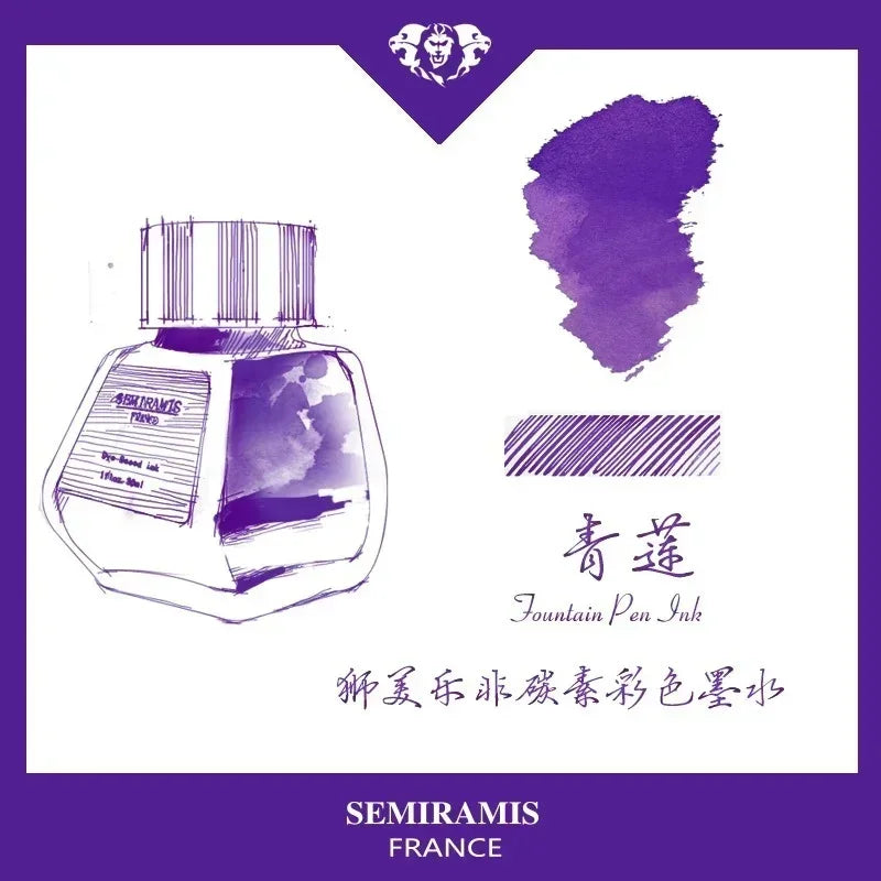 SEMIRAMIS 25 couleurs 30 ml  encre stylo plume sans carbone