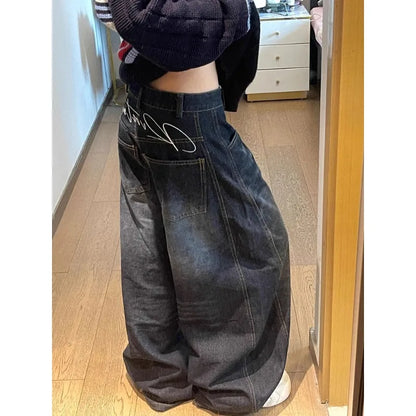 Jean taille haute pour femmes, Design Vintage, Hip Hop, droit, Baggy, pantalon en Denim, rue Y2K, Style américain, jambes larges