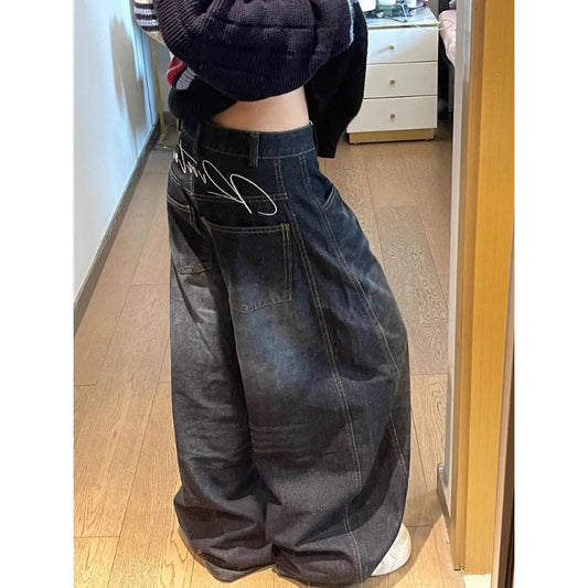 Jean taille haute pour femmes, Design Vintage, Hip Hop, droit, Baggy, pantalon en Denim, rue Y2K, Style américain, jambes larges
