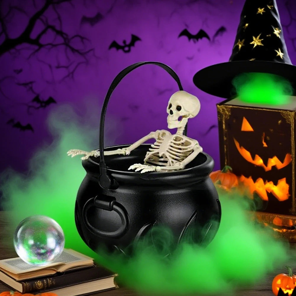 Cauldron de sorcière d'Halloween avec lumière LED et brumisateur de brouillard, décor de squelette pour fête effrayante Hocus Pocus, maison, fête d'Halloween