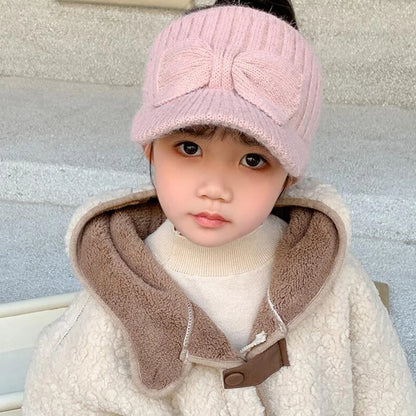 Chapeau en laine pour Protection des oreilles, haut vide, avec nœud pour bébé fille, tricoté en bec de canard, pour enfants de 3 à 10 ans, couvre-oreilles chauds d'hiver, bonnets pour enfants