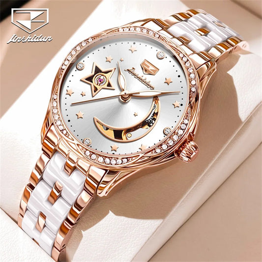 JSDUN-Montres mécaniques automatiques étanches pour femmes, modules en céramique, montre-bracelet de luxe pour dames, nouvelle mode originale