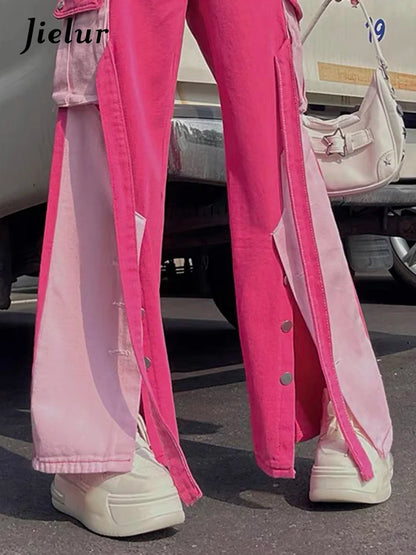 Jielur-Jean Droit Taille Haute pour Femme, Pantalon Cargo Sexy, Mode Décontractée, Streetwear Chic, Disponible en Rose, Collection Automne, Y2k
