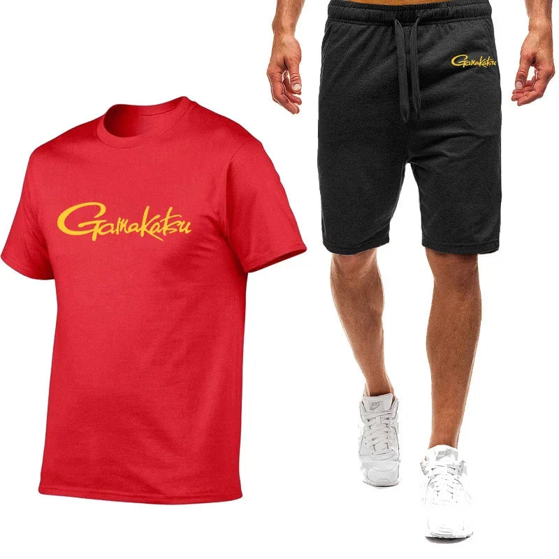 Gamakatsu Fishing 2024 homme impression Harajuku nouveau style neuf couleurs costume à manches courtes été T-Shirt Shorts décontractés ensemble 2 pièces