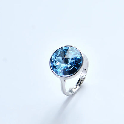Bagues couleur argent cristaux originaux d'autriche rondes RIVOLI pierre anneaux pour femmes correspondant bijoux de fiançailles de mariage