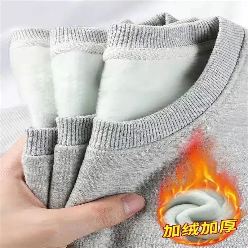 Sweat-shirt épais en peluche de coton pur, pull à col rond solide, mince et lourd, automne et hiver, chaud, 600g