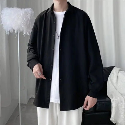 Chemise décontractée de style Hong Kong pour hommes, haut minimaliste, col rabattable, document solide, léger, printemps, été, 2024