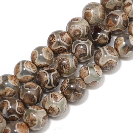 Perles d'agates Dzi tibétaines de football en pierre naturelle de 8mm, rondes d'espacement amples pour la fabrication de bijoux, accessoires de Bracelet à bricoler soi-même, vente en gros