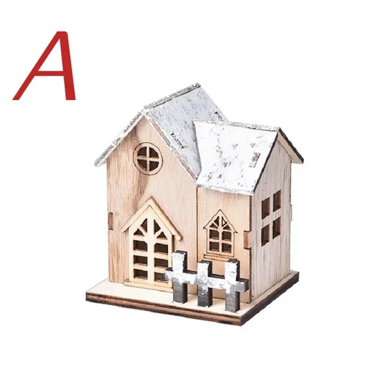 Lumière LED de noël maison en bois cabine lumineuse décorations de joyeux noël pour la maison bricolage ornements d'arbre de noël cadeaux pour enfants nouvel an