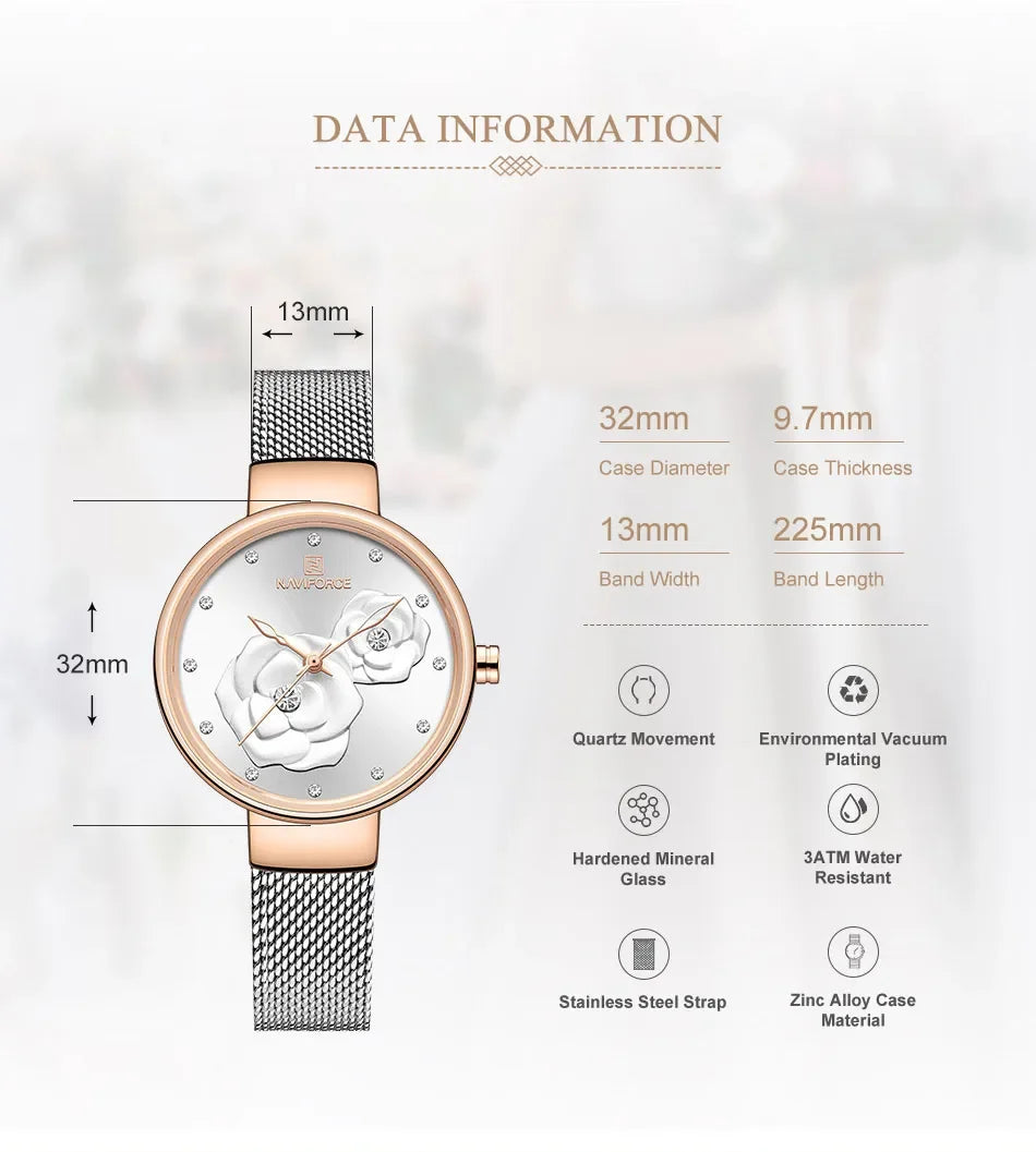 NAVIFORCE-Montre-bracelet  en maille pour femme, bracelet en acier inoxydable,