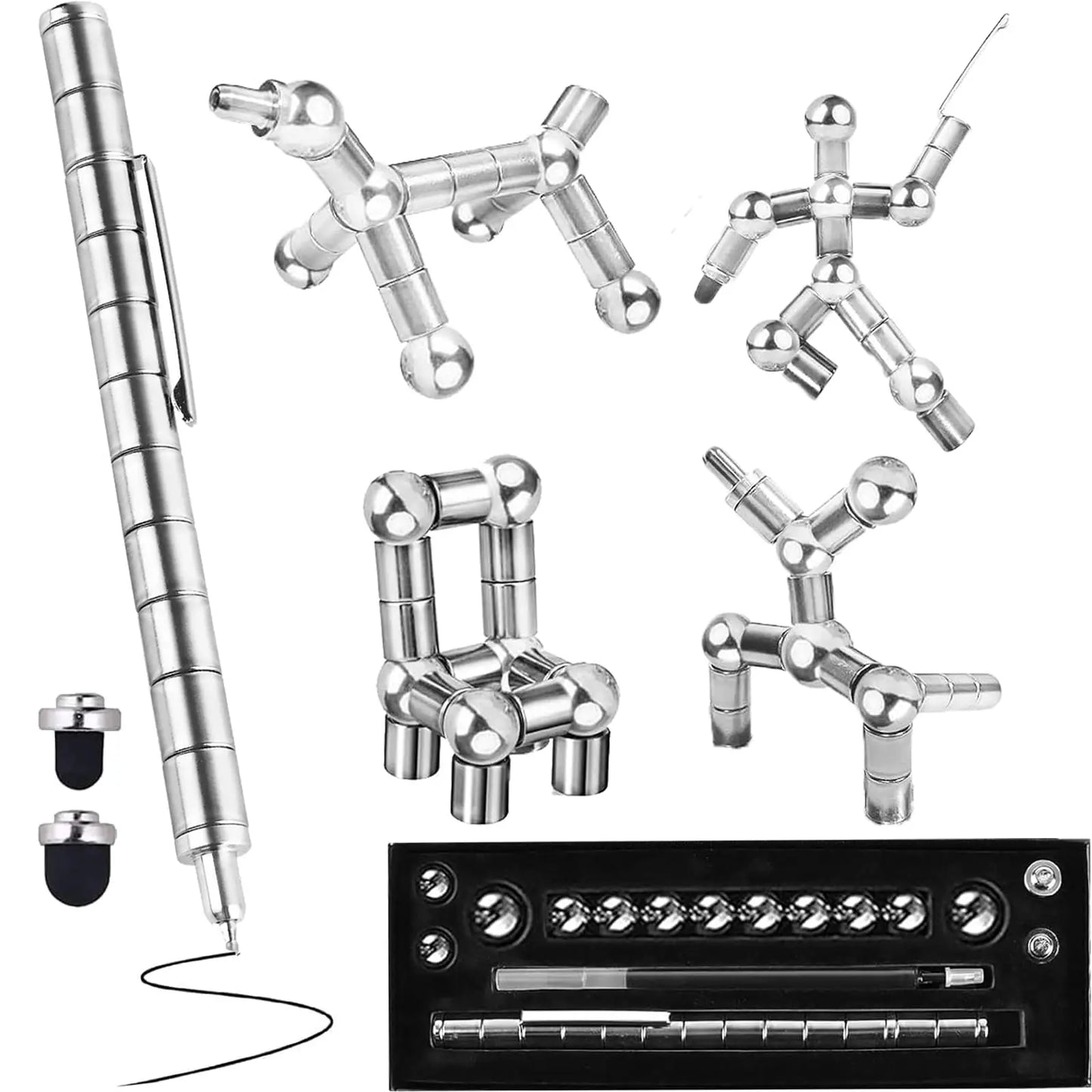 Stylo Fidget de décompression magnétique, stylo à bille en métal multifonctionnel avec boules magnétiques colorées, cadeau Gadget Cool pour les enfants