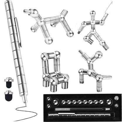 Stylo Fidget de décompression magnétique, stylo à bille en métal multifonctionnel avec boules magnétiques colorées, cadeau Gadget Cool pour les enfants