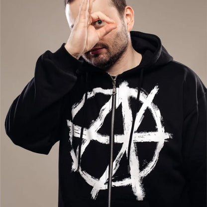 Pull à Capuche avec Imprimé Graphique Antihype pour Homme, Vêtement Streetwear, avec Fermeture Éclair, PVD, Hip Hop, Esthétique, Goth, Y2k, Harajuku