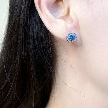 Boucles d'oreilles rondes bleues claires, bijoux fins de Style européen pour femmes, cadeau classique en cristal en argent Sterling 925
