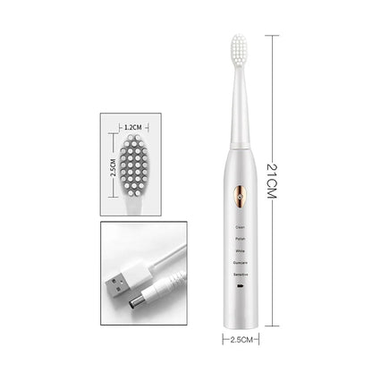 Brosse à dents électrique sonique, cheveux doux, étanche IPX7, Mode 5 vitesses, minuterie de blanchiment, chargement USB, pour adultes, 4 couleurs