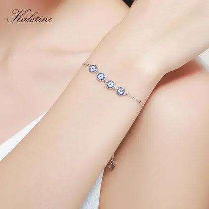 Nouveau Mode Turquie Chanceux Hamsa Quatre Mini Evil Eye Véritable 925 En Argent Sterling Bracelet