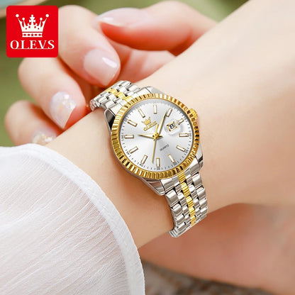 OLEVS-Montre à Quartz de Marque de Luxe pour Femme, en Acier Inoxydable, Étanche, Veilleuse, Élégante, d'Affaires, 5593